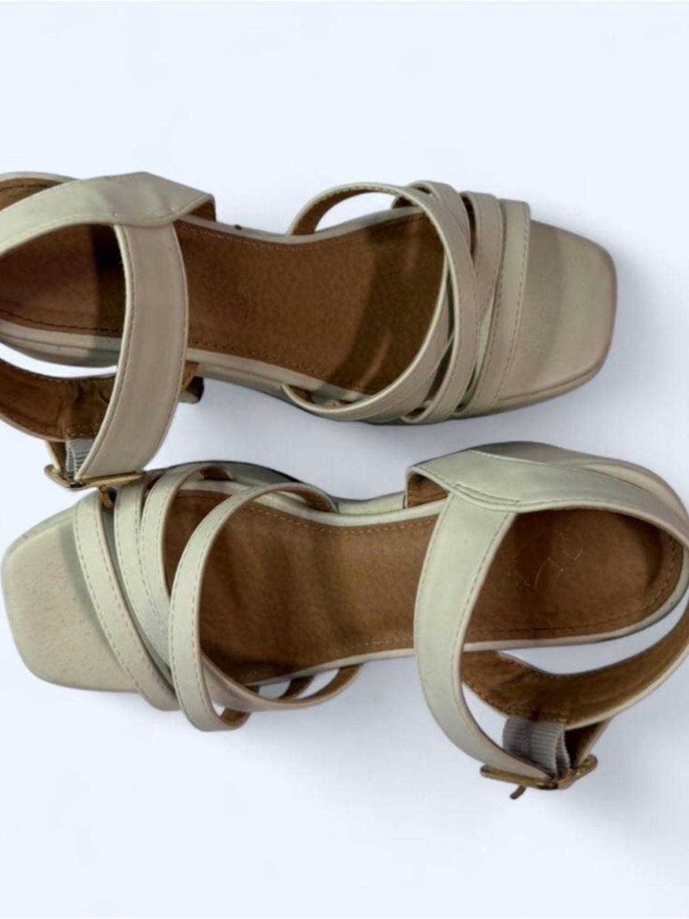 Soda Light Beige Strappy Block Heel Sandals